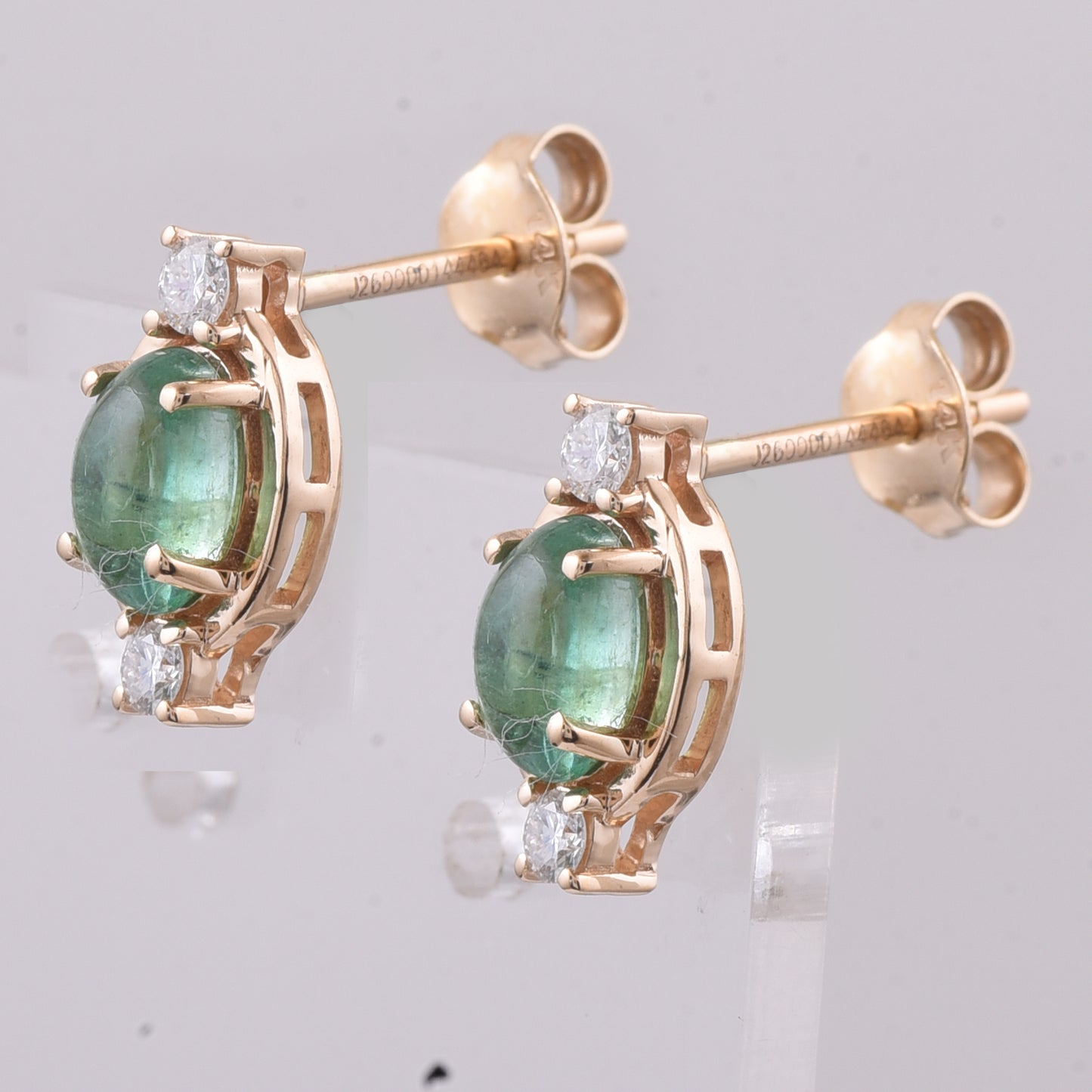 1.22 Ct Oval Cabochon Cut Natural Emerald 14K Gold Earrings