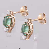 1.22 Ct Oval Cabochon Cut Natural Emerald 14K Gold Earrings