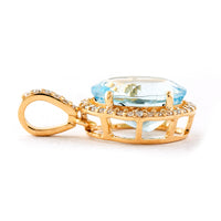 2.49 Ct Oval Mixed Cut Natural Aquamarine 14K Gold Pendant