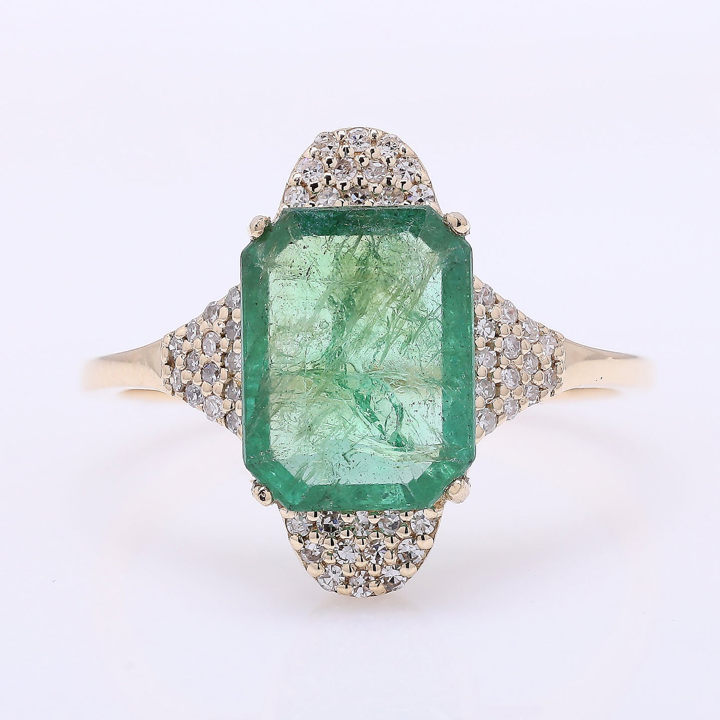 2.60 Ct Octagon Step Cut Natural Emerald 14K Gold Ring