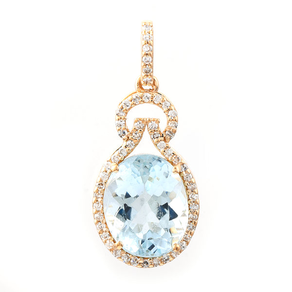 2.75 Ct Oval Mixed Cut Natural Aquamarine 14K Gold Pendant