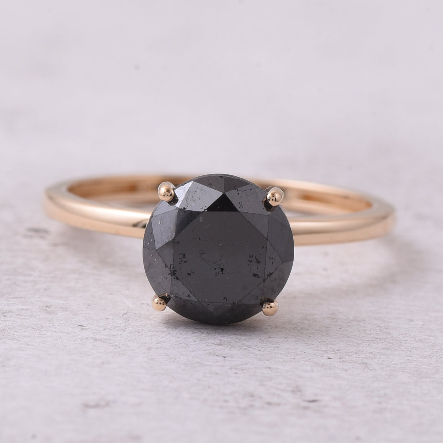 3.03 Ct Round Black Diamond 14K Gold Ring