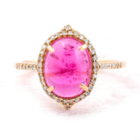 3.20 Ct Oval Cabochon Cut Natural Pink Tourmaline 14K Gold Ring