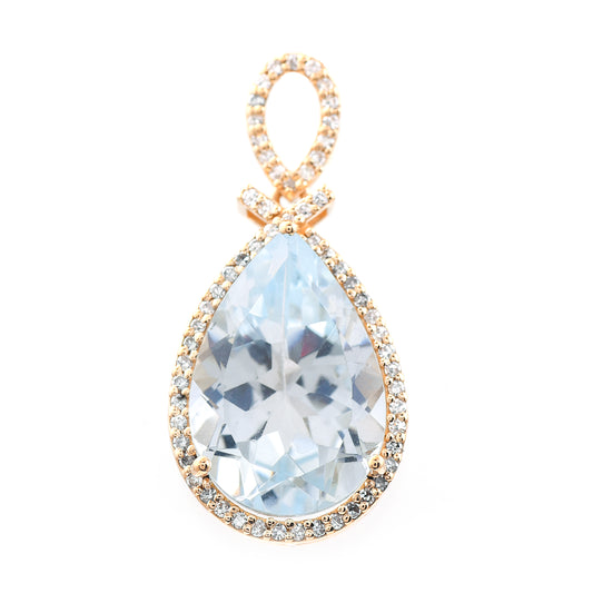 5.31 Ct Pear Mixed Cut Natural Aquamarine 14K Gold Pendant