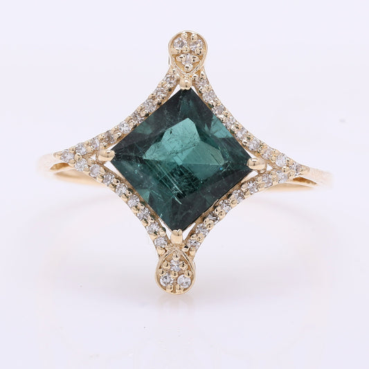 2.15 Ct Square Step Cut Natural Tourmaline 14K Gold Ring