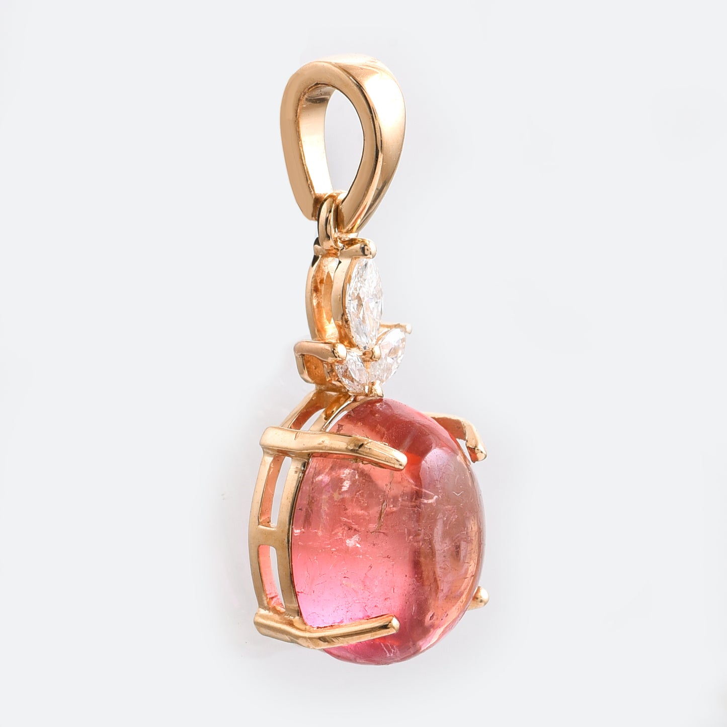 3.39 Ct Oval Cabochon Cut Natural Pink Tourmaline 14K Gold Pendant