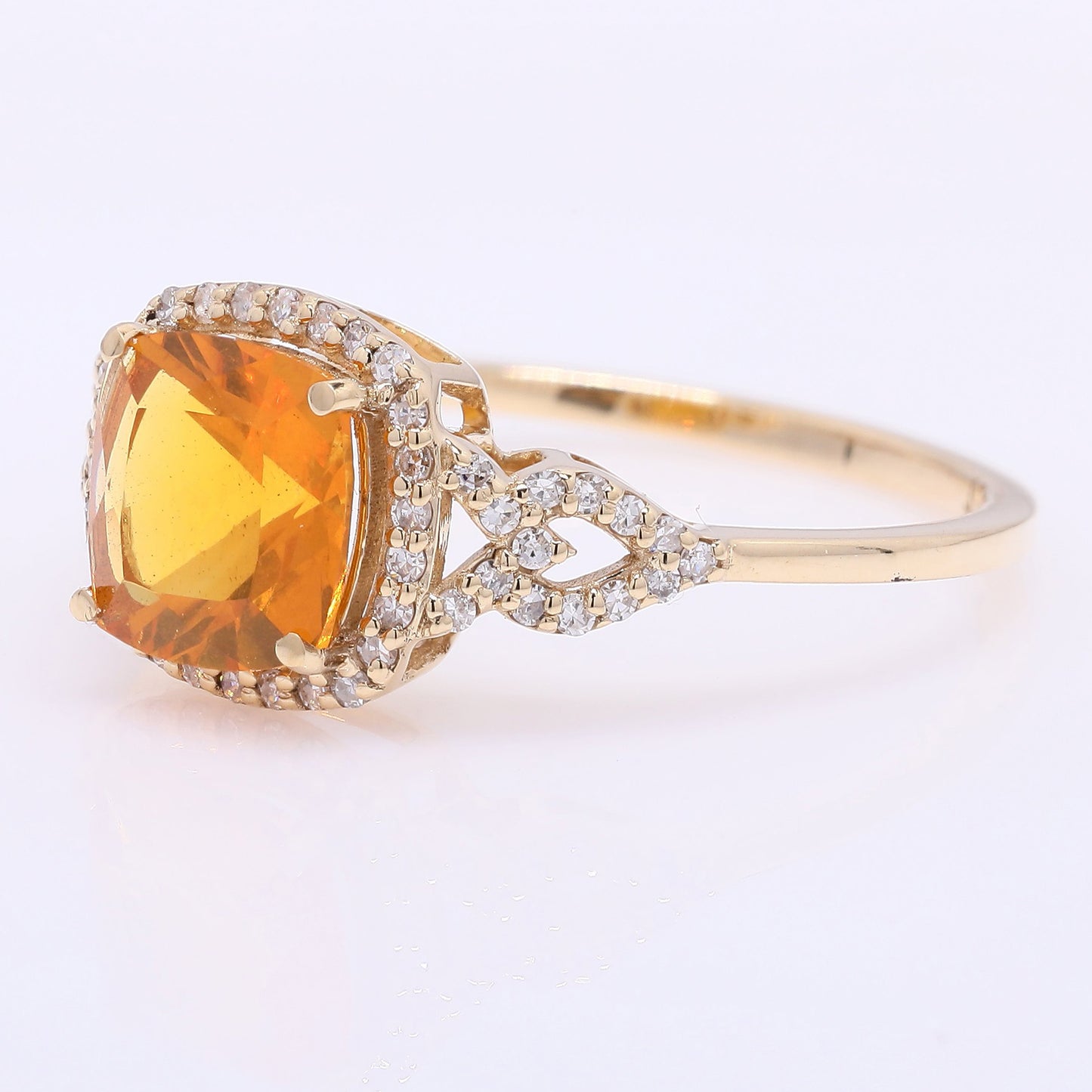 1.12 Ct Cushion Mixed Cut Natural Fire Opal 14K Gold Ring