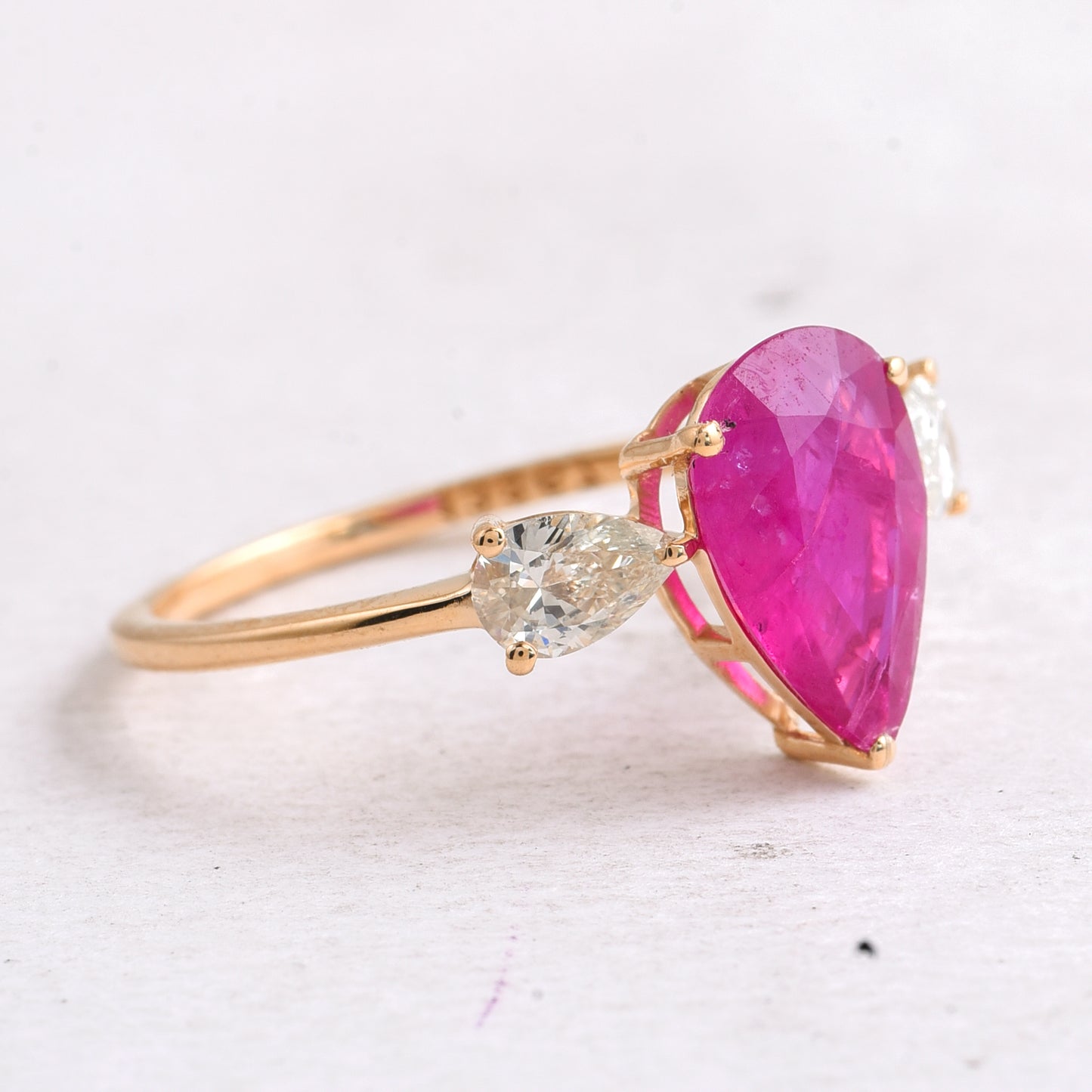 2.48 Ct Pear Mixed Cut Natural Ruby 14K Gold Ring