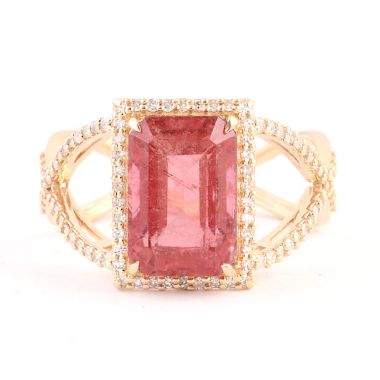 4.02 Ct Emerald Cut Natural Tourmaline 14K Gold Ring