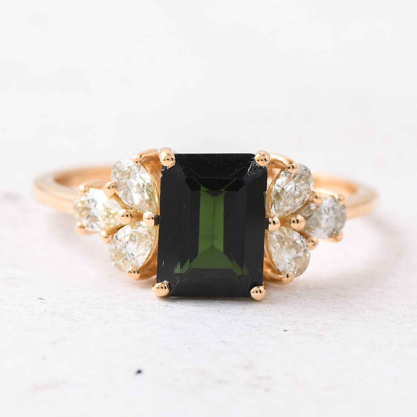 1.90 Ct Octagon Step Cut Natural Green Tourmaline 14K Gold Ring