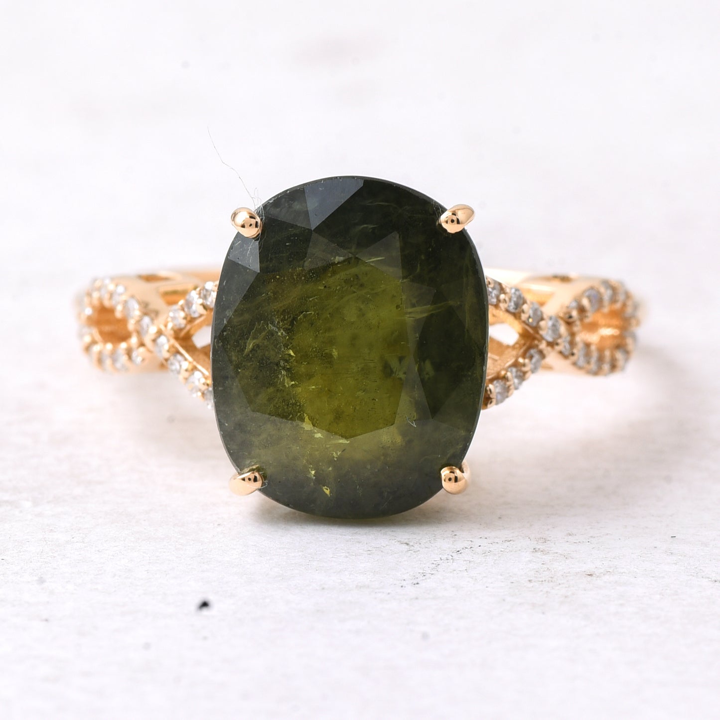 7.21 Ct Cushion Mixed Cut Natural Green Sapphire 14K Gold Ring