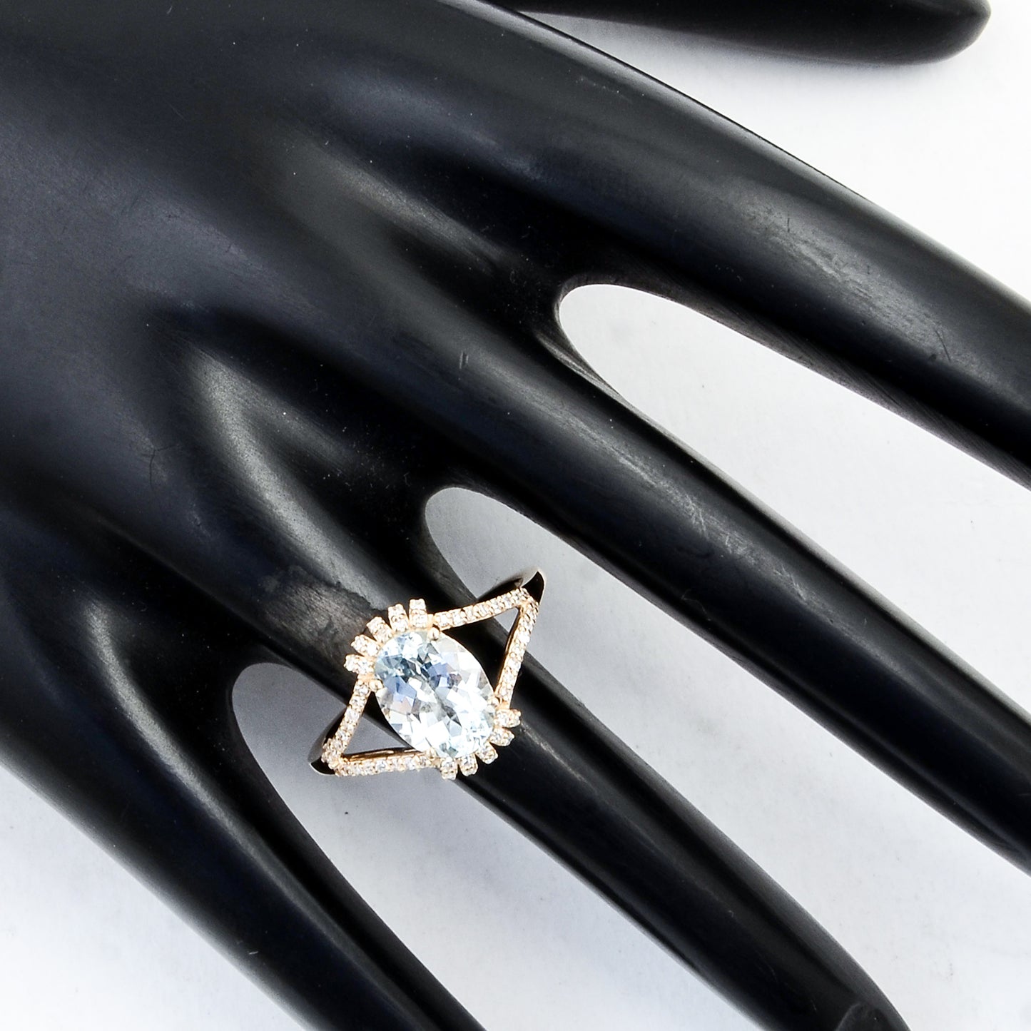 1.44 Ct Oval Mixed Cut Natural Beryl Aquamarine 14K Gold Ring