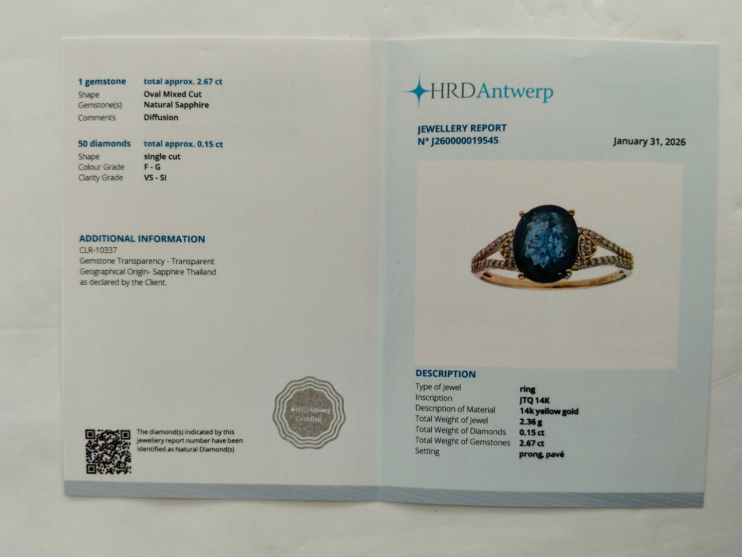2.82 Ct Oval Mixed Cut Natural Sapphire 14K Gold Ring