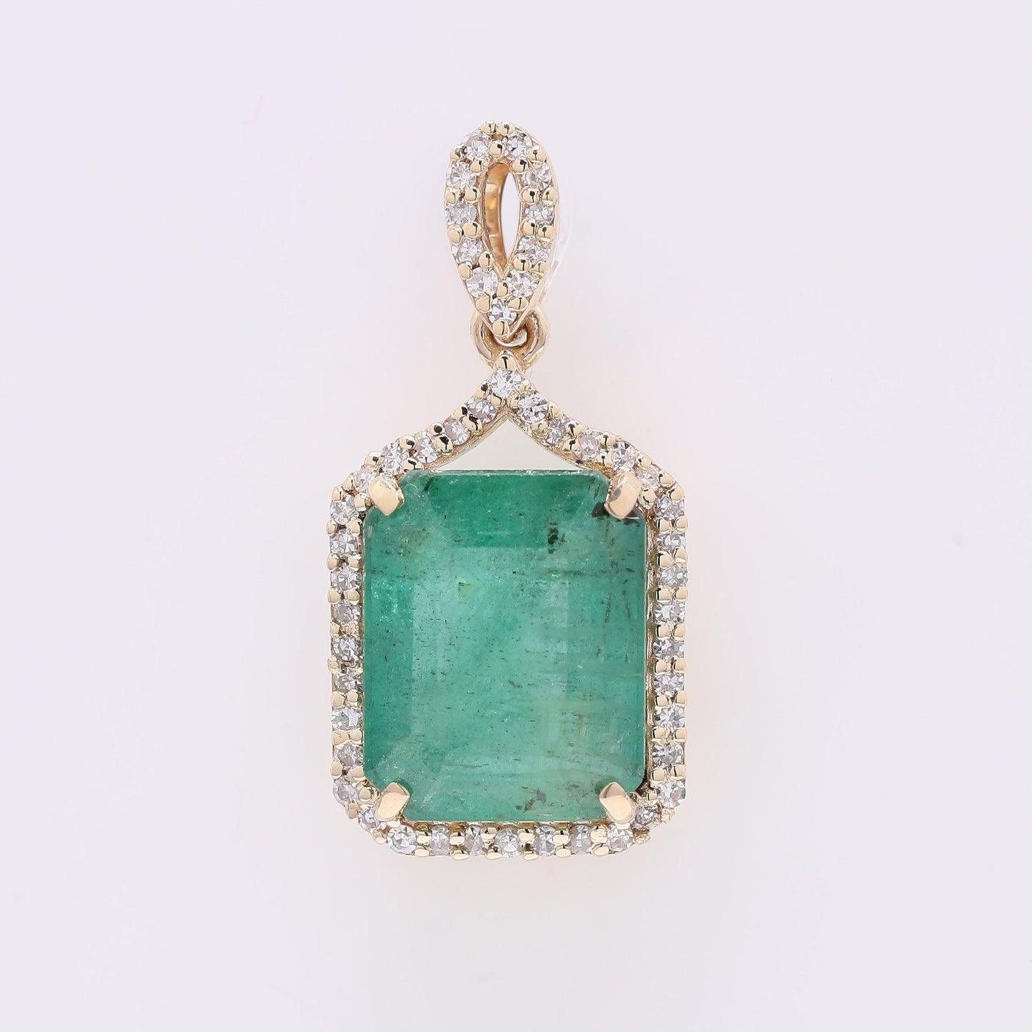 3.15 Ct Octagon Step Cut Natural Emerald 14K Gold Pendant