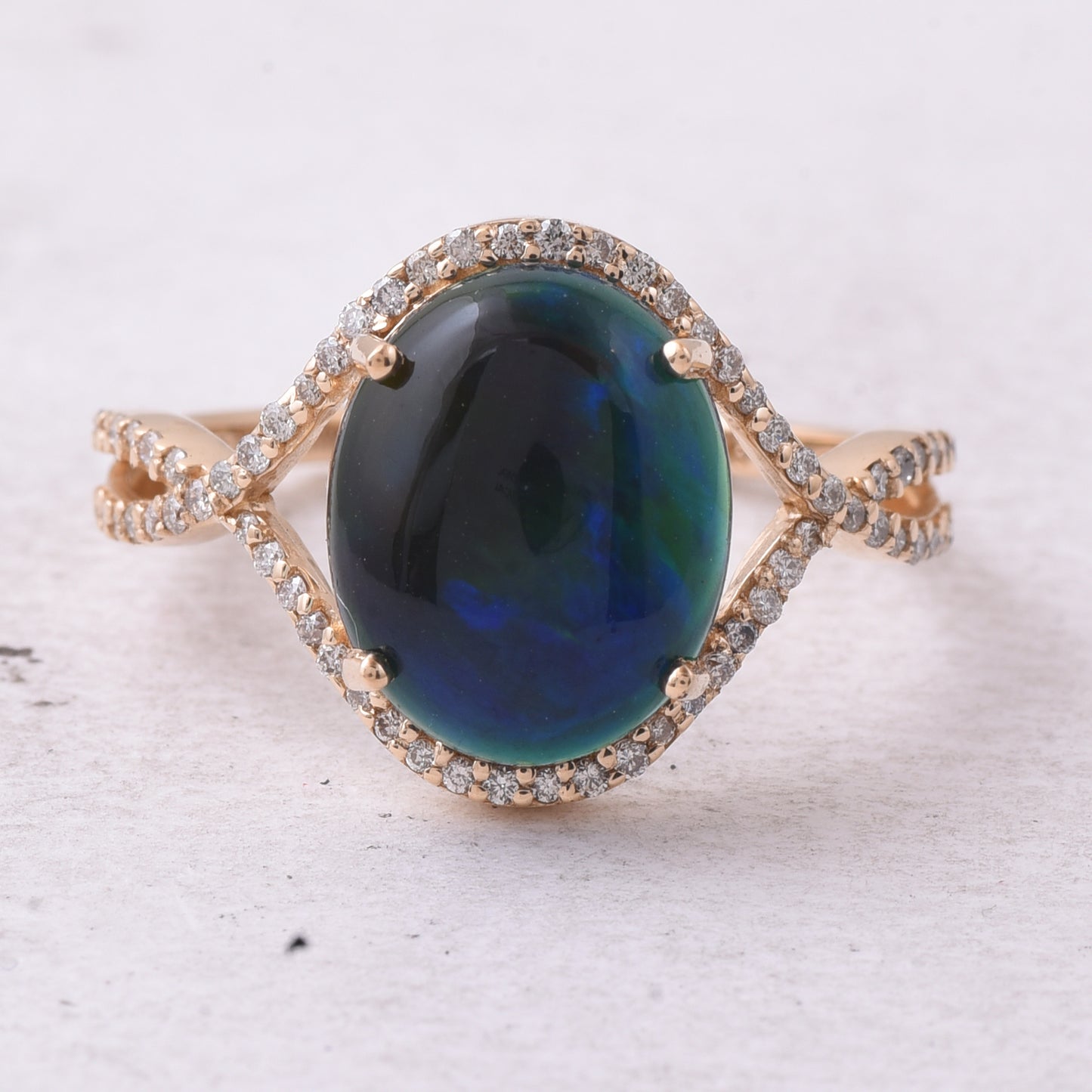 2.81 Ct Oval Cabochon Cut Natural Black Opal 14K Gold Ring
