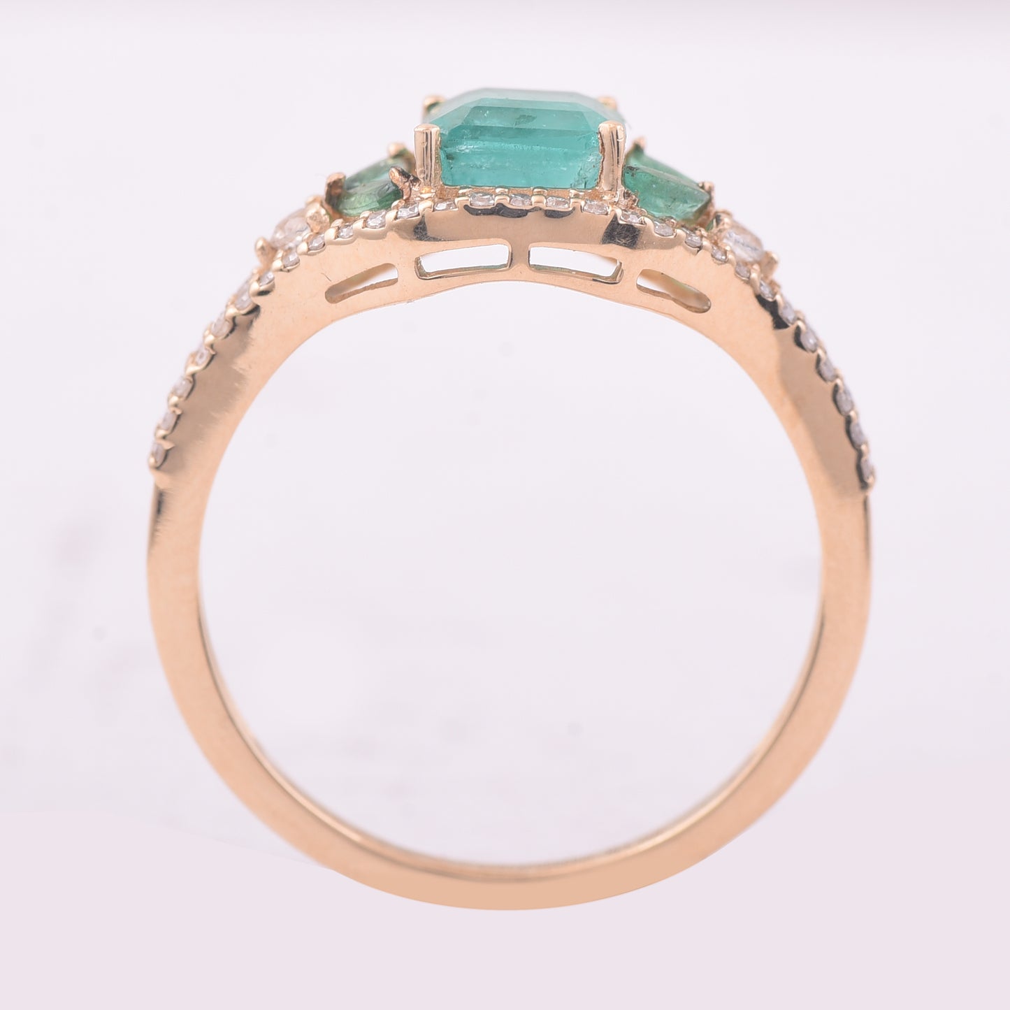 1.31 Ct Octagon Step Cut, Marquise Mixed Cut Natural Emerald 14K Gold Ring