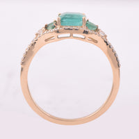 1.31 Ct Octagon Step Cut, Marquise Mixed Cut Natural Emerald 14K Gold Ring