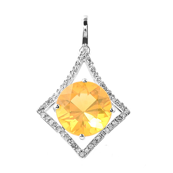 2.44 Ct Round Mixed Cut Natural Fire Opal 950 Platinum Pendant