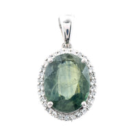 2.71 Ct Oval Mixed Cut Natural Green Sapphire 950 Platinum Pendant