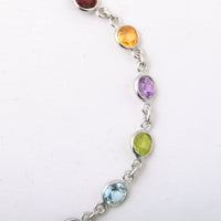 4.58 Ct Round Garnet, Peridot, Blue Topaz, Citrine, Amethyst 925 Sterling Silver Bracelet