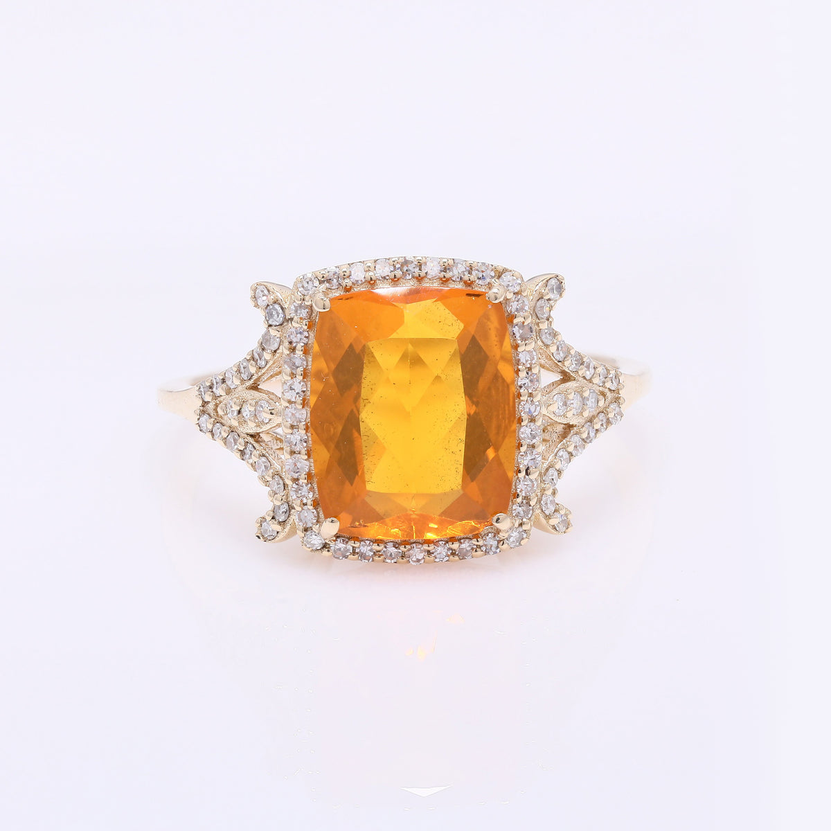 2.22 Ct Rectangular Cushion Mixed Cut Natural Fire Opal 14K Gold Ring