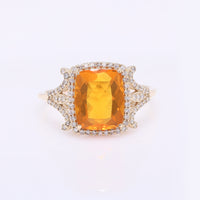 2.22 Ct Rectangular Cushion Mixed Cut Natural Fire Opal 14K Gold Ring