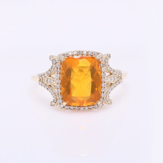 2.22 Ct Rectangular Cushion Mixed Cut Natural Fire Opal 14K Gold Ring