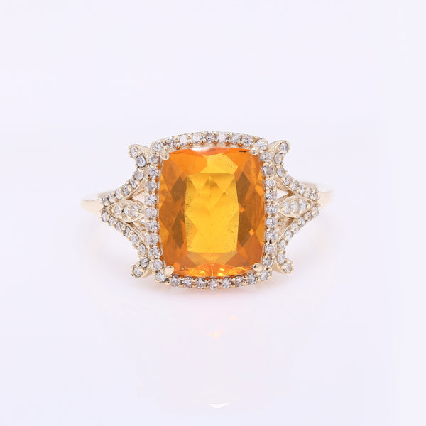 2.22 Ct Rectangular Cushion Mixed Cut Natural Fire Opal 14K Gold Ring