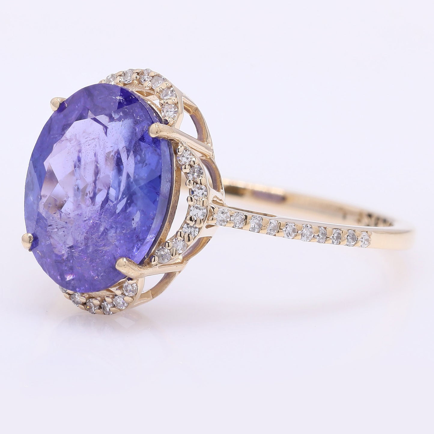 3.98 Ct Oval Mixed Cut Natural Tanzanite 14K Gold Ring