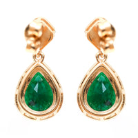 2.47 Ct Pear Natural Emerald 14K Gold Earrings