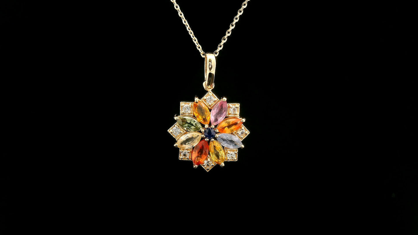 1.74 Ct Marquise Multi Sapphire 14K Gold Pendant
