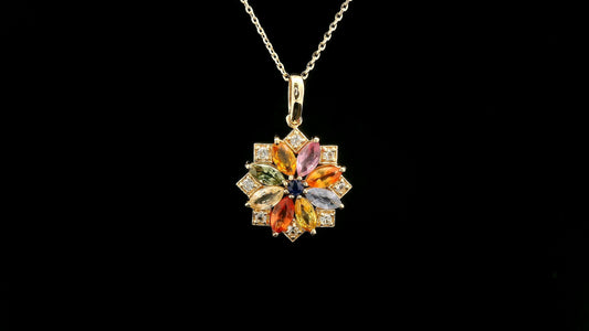 1.74 Ct Marquise Multi Sapphire 14K Gold Pendant