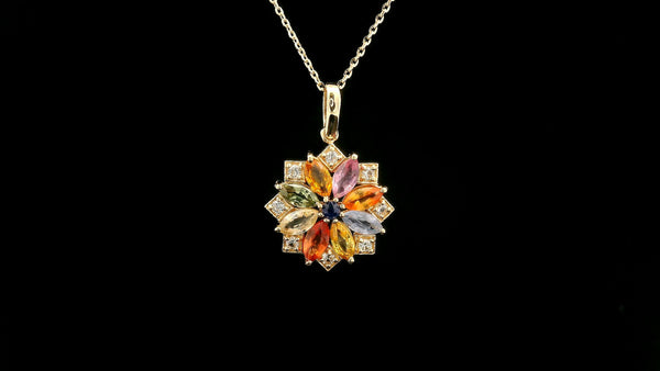 1.74 Ct Marquise Multi Sapphire 14K Gold Pendant