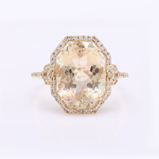 6.25 Ct Oval Mixed Cut Natural Sunstone 14K Gold Ring