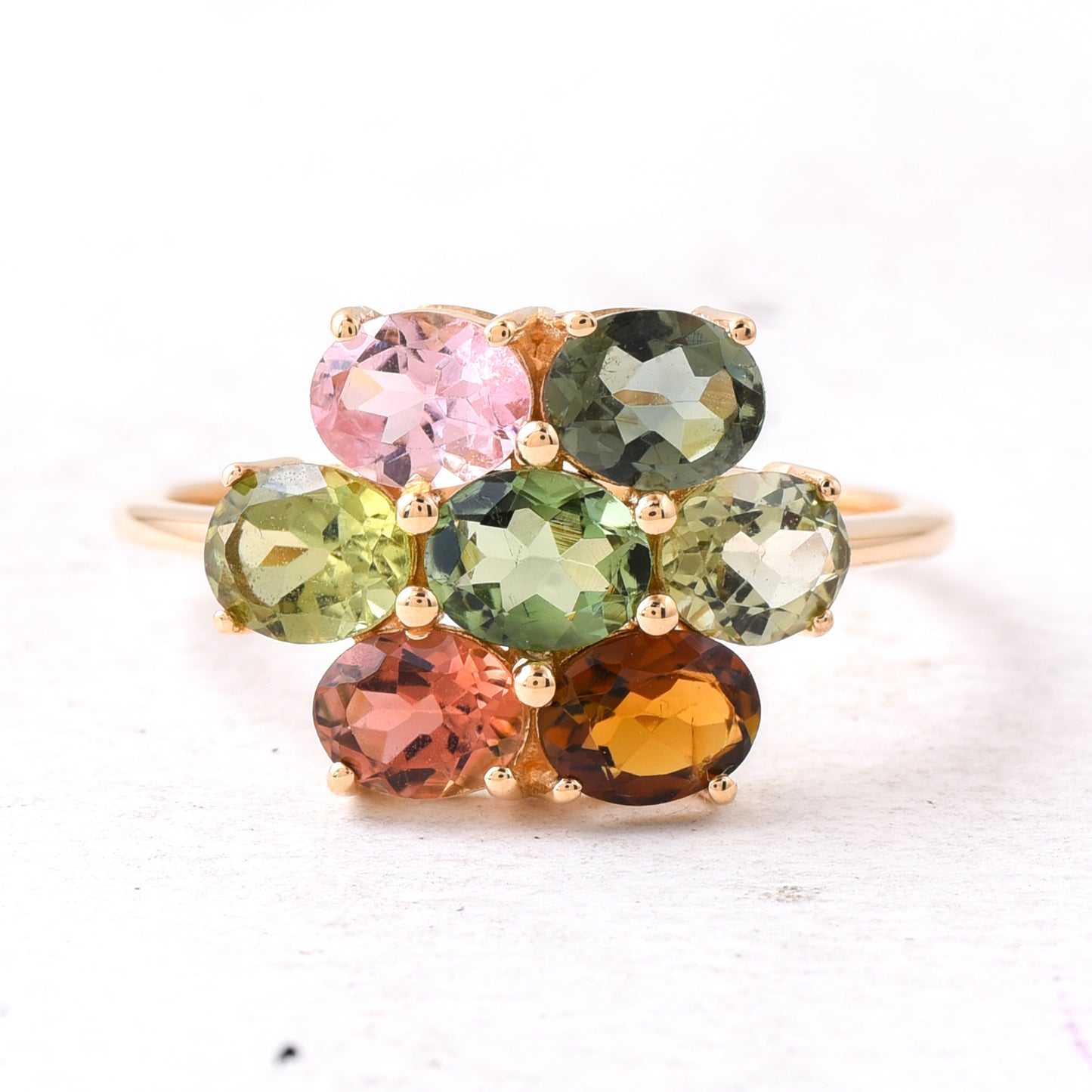 2.18 Ct Oval Mixed Cut Natural Multi-Coloured Tourmaline 14K Gold Ring