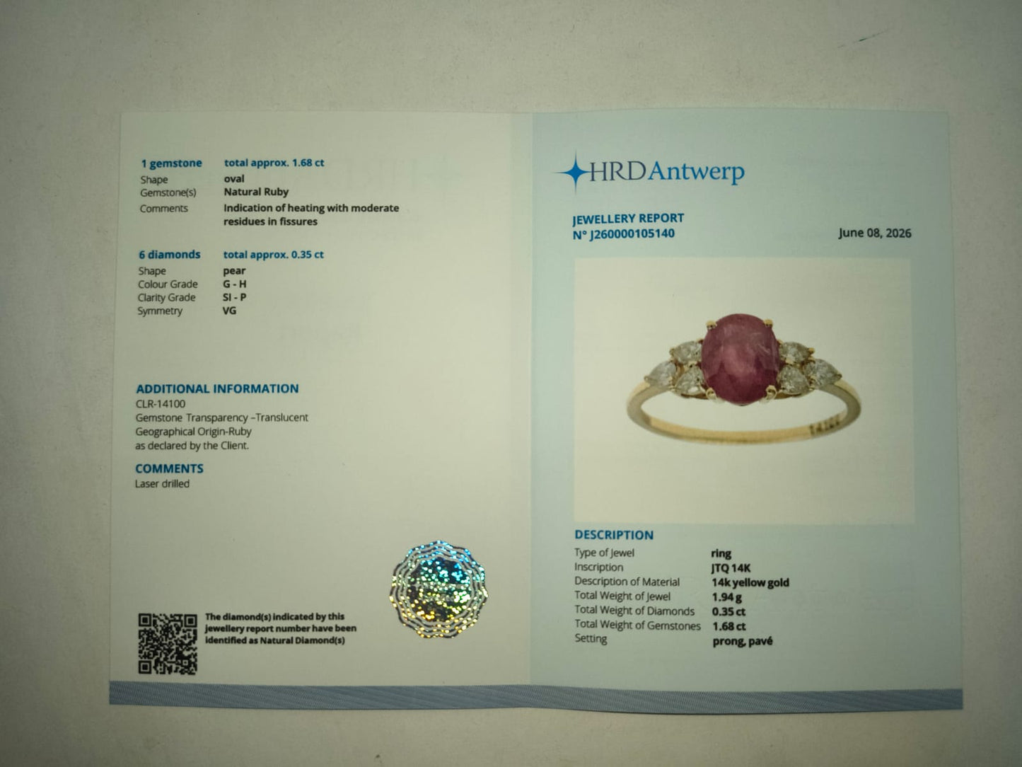 2.03 Ct Oval Mixed Cut Natural Ruby 14K Gold Ring