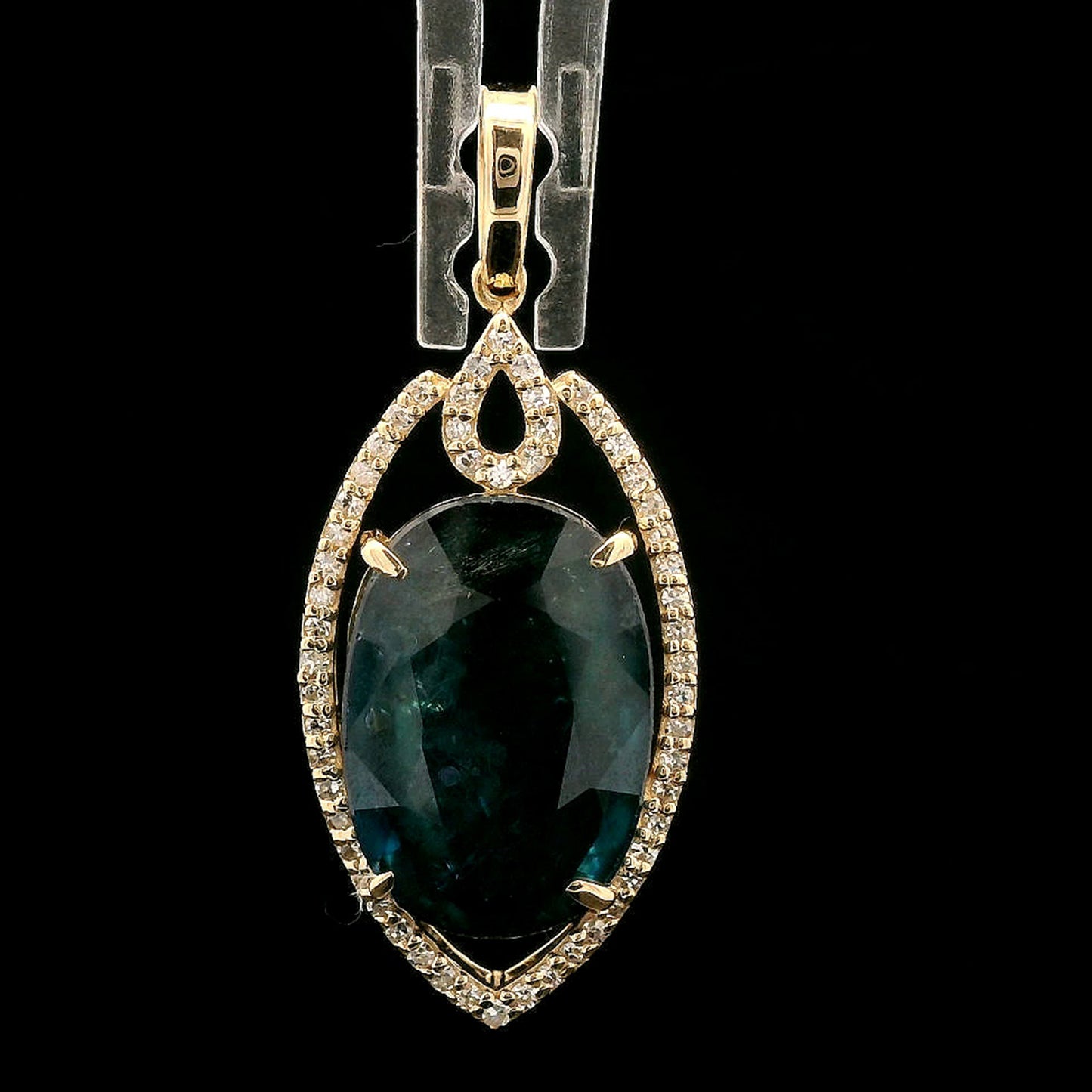 7.37 Ct Oval Mixed Cut Natural Sapphire 14K Gold Pendant