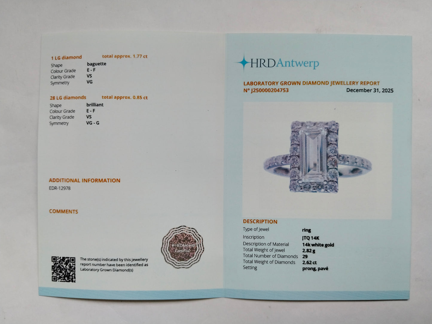 2.62 Carats Lab Grown Diamond 14K Gold Ring