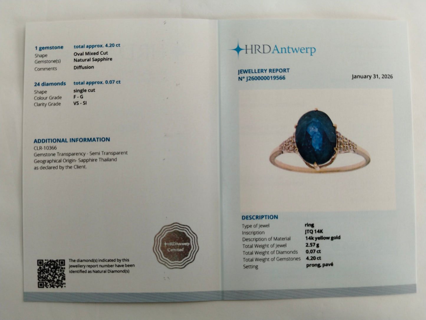 4.27 Ct Oval Mixed Cut Natural Sapphire 14K Gold Ring