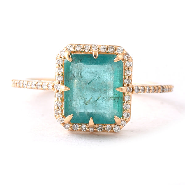 2.33 Ct Octagon Step Cut Natural Emerald 14K Gold Ring