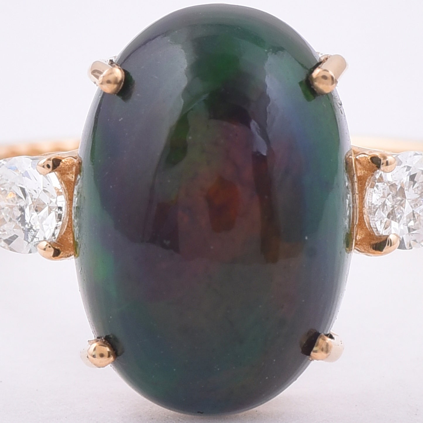 3.21 Ct Oval Cabochon Cut Natural Black Opal 14K Gold Ring