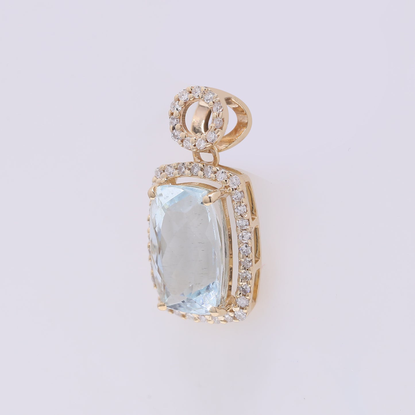 2.02 Ct Cushion Mixed Cut Natural Aquamarine 14K Gold Pendant