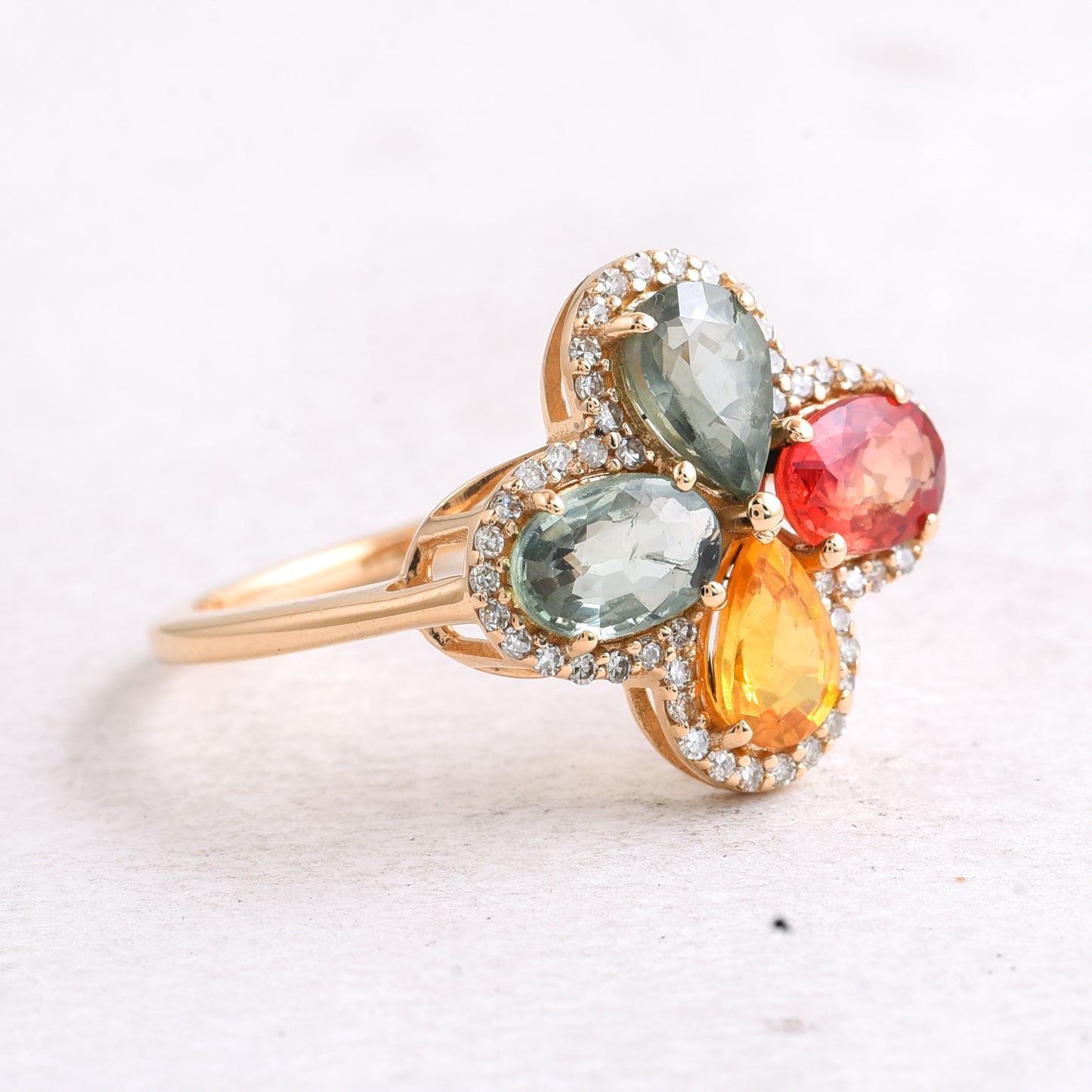 2.51 Ct Oval Mixed Cut, Pear Mixed Cut Natural Multi-Coloured Sapphire 14K Gold Ring