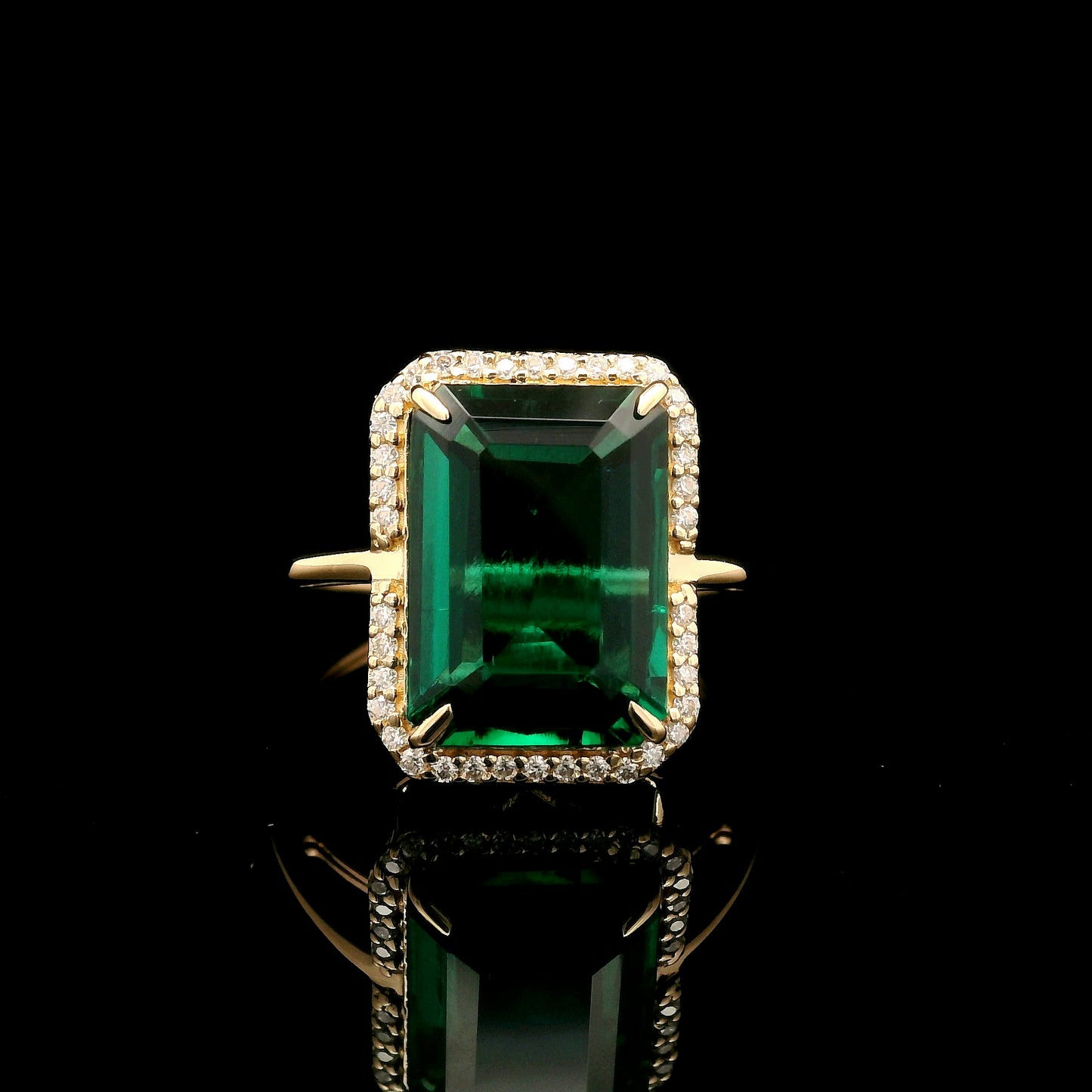 4.61 Ct Emerald Cut Lab Grown Emerald 14K Gold Ring