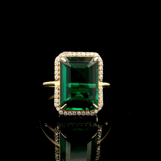 4.61 Ct Emerald Cut Lab Grown Emerald 14K Gold Ring