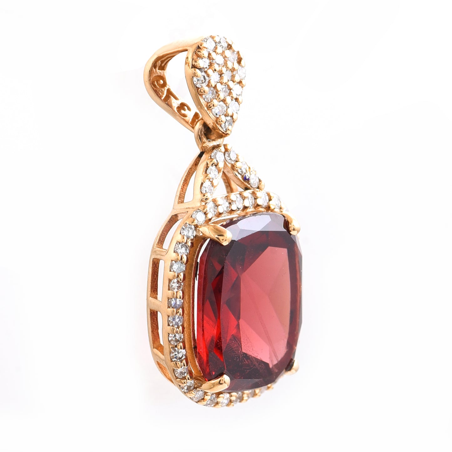 3.35 Ct Cushion Mixed Cut Natural Garnet 14K Gold Pendant