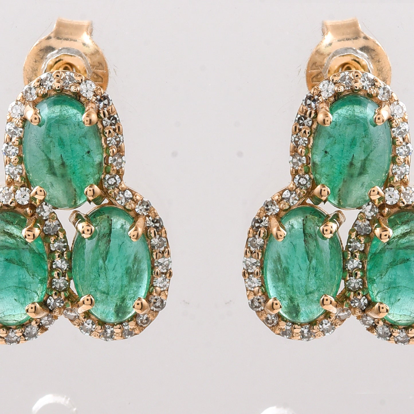 3.43 Ct Oval Cabochon Cut Natural Emerald 14K Gold Earrings