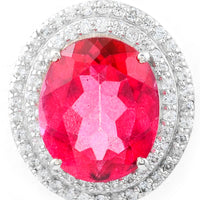 6.05 Ct Oval Pink Topaz, White Zircon, 925 Sterling Silver Pendant