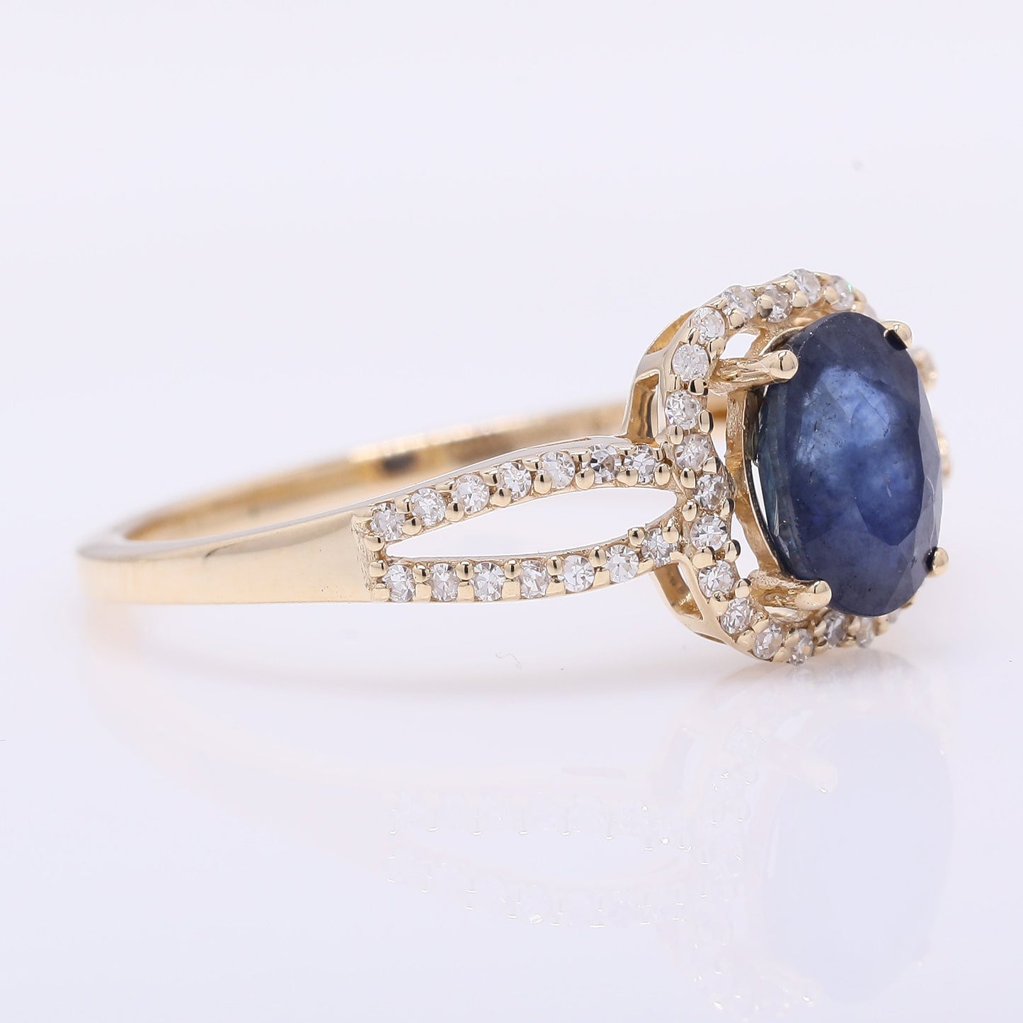 1.33 Ct Oval Mixed Cut Natural Sapphire 14K Gold Ring