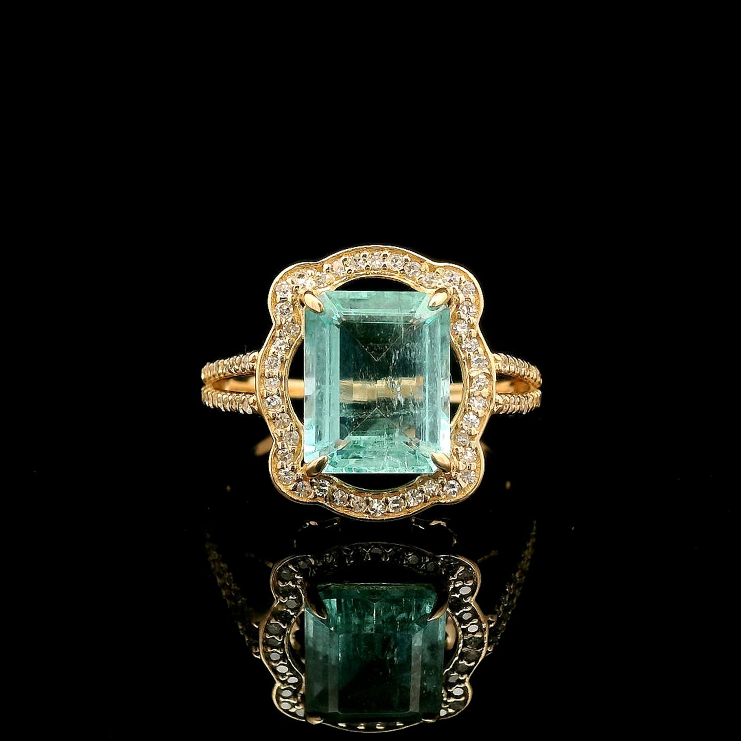 2.91 Ct Octagon Step Cut Natural Emerald 14K Gold Ring